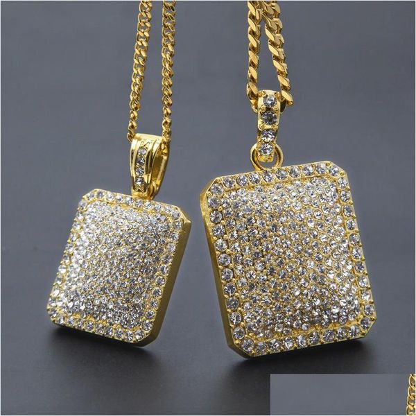 Colares de pingentes de pendente para homens cubanos de link cubano jóias de hip hop com fl shinestone bling diamante tag de cachorro gelado entrega de queda dhrvi