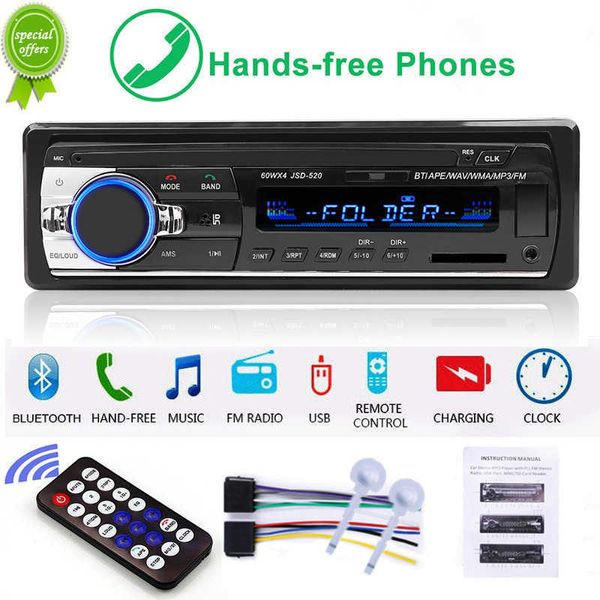 Nuova autoradio stereo digitale JSD-520 Bluetooth 1 Din Lettore MP3 4 x 60 W Ricevitore audio stereo FM Musica USB / SD con ingresso AUX In Dash