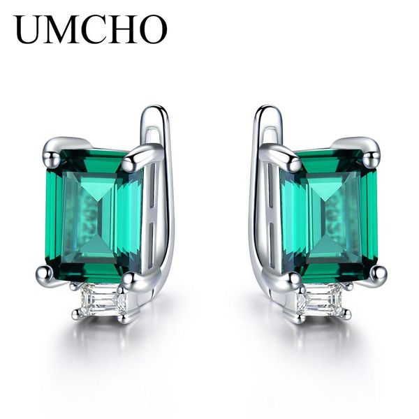 Orecchini con perno UMCHO in argento sterling massiccio 925 per le donne Gioielli con pietre preziose verde smeraldo di lusso Taglio principessa Regalo con pietra portafortuna