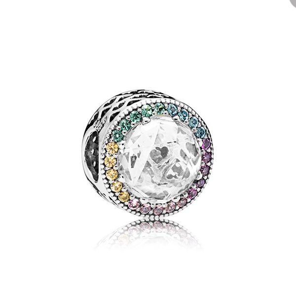 Real Sterling Silver Rainbow Heart Charm para Pandora Crystal Diamond Charms Women Girls Jewelry Components Braça