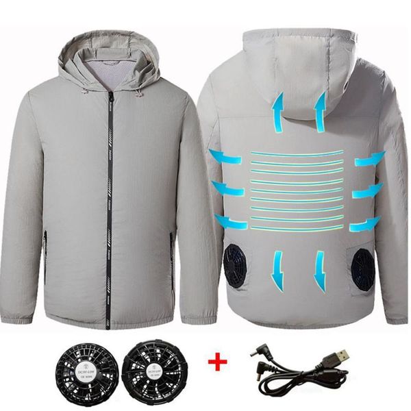 Erkek Ceketler Erkek Dış Mekan USB Elektrikli Fan Soğutma Ceket Klima Kıyafetleri Heat -Stroke Hood Jacketmen's