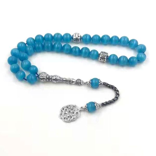 Armreif Tasbih Blauer Katzenauge Stein 33 Perlen Armband Misbaha Stein Rosenkranz Perle türkischer Schmuck Muslim Eid Geschenk islamische Modeaccessoires