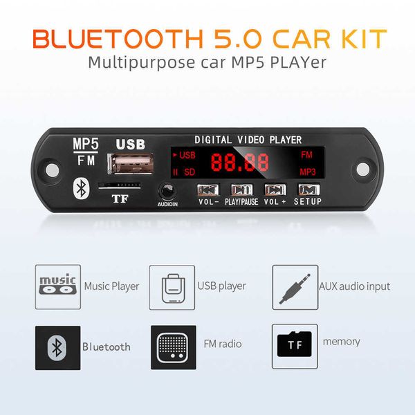 Placa decodificadora de áudio para carro, bluetooth, mãos livres, mp3, mp5, 2 em 1, mp5, fm, hd, placa decodificadora de vídeo com controle remoto bluetooth