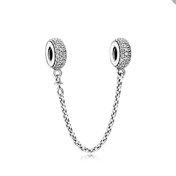 Ciondolo a catena di sicurezza con diamante di cristallo per Pandora Charms in argento sterling 925 Componenti di gioielli per ragazze da donna Bracciale a catena a serpente Creazione di catene sicure con scatola originale