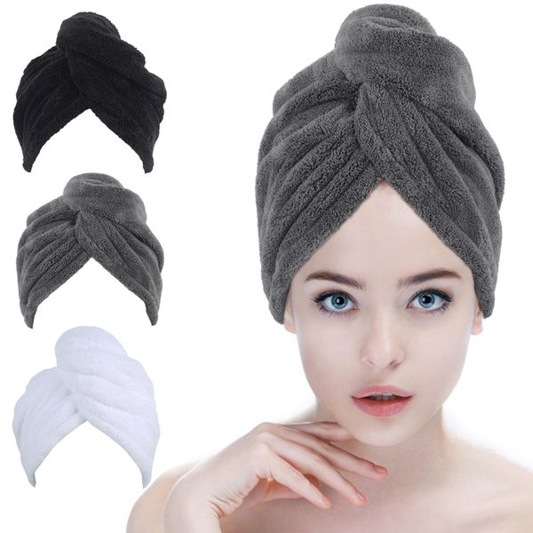2022 Asciugamano per capelli in microfibra super assorbente Wrap Turban Spa Head Drying Cap per donna 25cmx65cm 2 pezzi nero