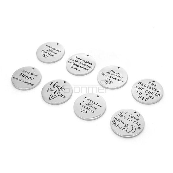 Charms de alta qualidade 316l Aço inoxidável Charme de forma redonda para pulseira de pulseira cor não desbotamento Sier Placting 25mm jóias caneta dhomc