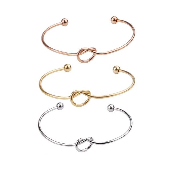 Braccialetti 10 pz/lotto 2mm di Spessore In Acciaio Inox Nodo Del Cuore Del Braccialetto Regolabile Polsino Aperto Braccialetti Per Le Donne Gioielli All'ingrosso