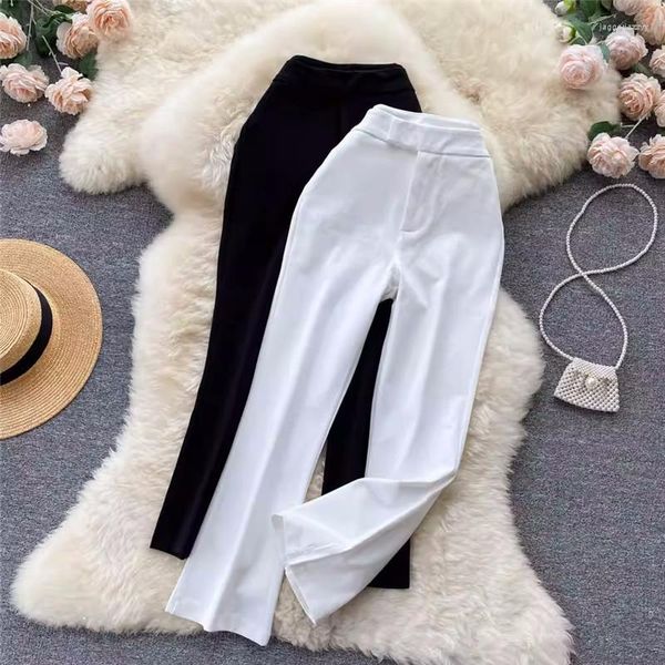 Damenhosen, koreanische Version von High-Taille, ausgestellte Damenbekleidung, Frühlingsherbst, weiße, lässige, gerade, lose Pantalones mit weitem Bein