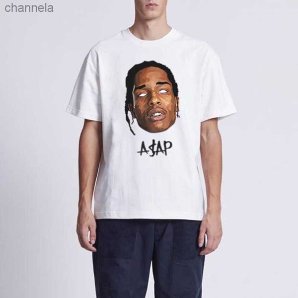 Erkek Tişörtler ASAP Rocky AAP Portre Grafik Estetik Tişörtler Erkekler Kadın Hip Hop Pamuk Kısa Kol gevşek Çift Üst Duygusal Harajuku Tee