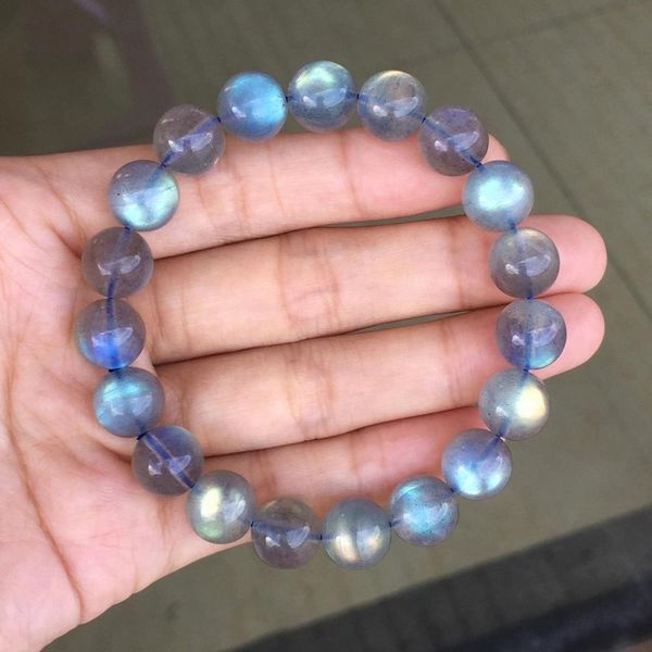 Bracciali arcobaleno naturale labradorite blu luce trasparente perle rotonde bracciale donne uomini 10mm 11mm 12mm 13mm 14mm labradorite moonstone aaaaa