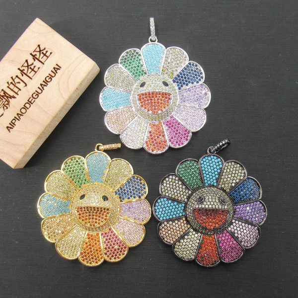 Andere APDGG 44x44mm Sonnenblume vergoldeter Kubikzirkon CZ gepflasterter Verbindungsstück-Charms-Halskettenanhänger-Schmuck DIY-Schmuckzubehör