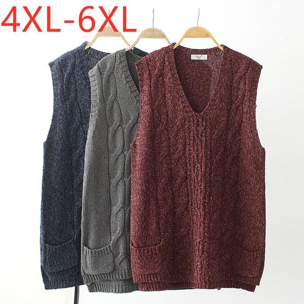 Maglioni da donna Donna Autunno Inverno Taglie forti Maglione lavorato a maglia Canotte per donna Tasca grande senza maniche in cotone Gilet rosso 4XL 5XL 6XL