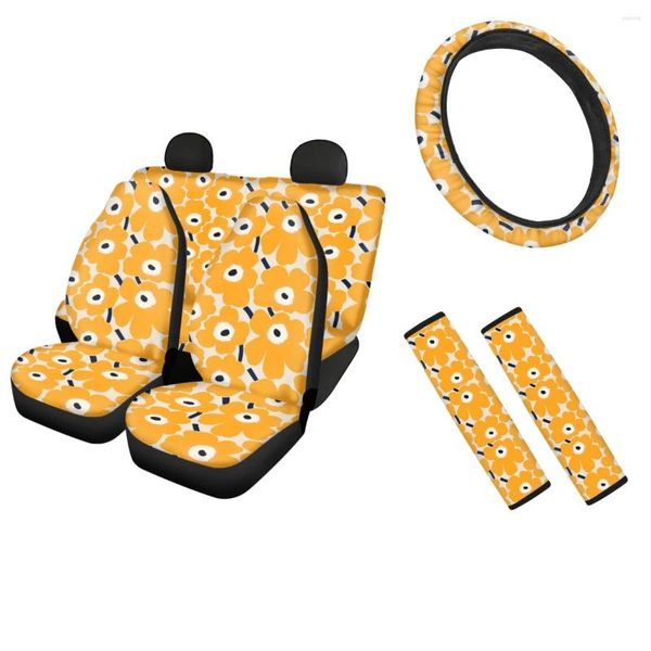 Capas de assento de carro Tampa interior conjuntos completos volante amarelo de buquê de elástico, alça de ombro de cinto automático confortável