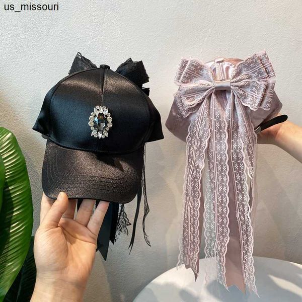 Gorras de béisbol Snapbacks 01904-JIEJIA2019112 Satin sheen Lace Bowknow lady baseball hat mujeres ocio bomber cap J230520