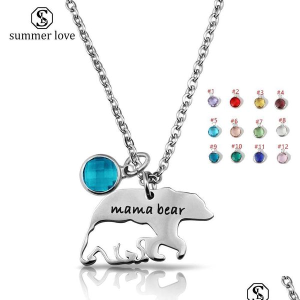 Collane Con Ciondolo In Acciaio Inossidabile Vuoto Mama Bear Birthstone Collana Per Donna 16X27Mm Finemente Lucidato Festa Della Mamma Goccia Del Ringraziamento Dhrpj