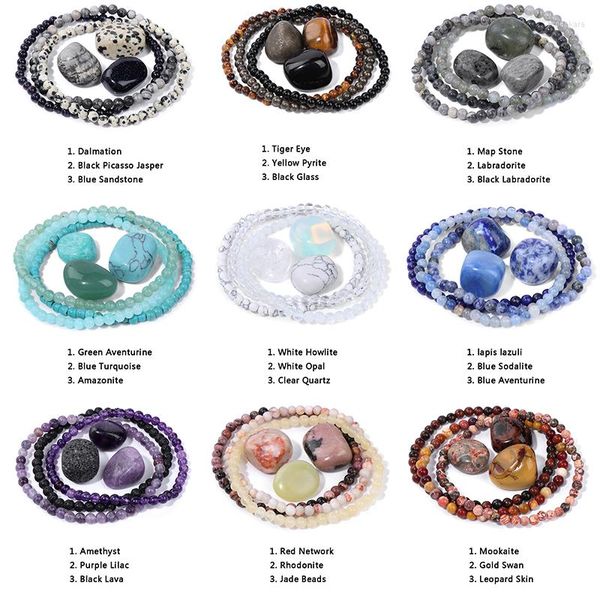 Strand 3pcs/conjunto de contas de quartzo de cura conjunto com pedras gem 4mm Agates Opal Turquoises Bracelets Beaed Menino