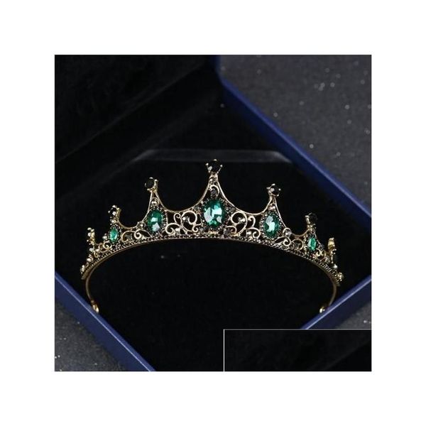 Stirnbänder Frauen Vintage Barock Königin Krone Haar Tiara Mädchen Prinzessin Hochzeit Party Grün Diamant Zubehör Schmuck Drop Lieferung Dhagc