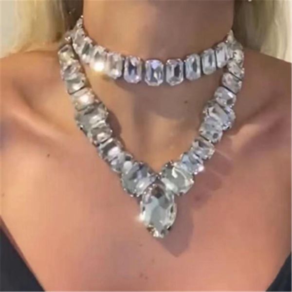 Halsketten INS Luxus Big Strass Teardrop Choker Halskette Statement Kragen Schmuck für Frauen Kristall Quadrat Stein Halskette Zubehör