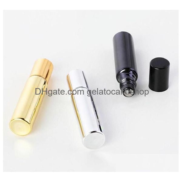 Imballaggio Bottiglie 5Ml Uv Roll On Bottle Oro E Sier Olio Essenziale Acciaio Metal Roller Ball Fragranza Per Fiale Drop Delivery Office S Dhynm