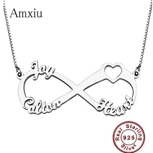 Halsketten Amxiu Personalisierte Halskette aus 925er Sterlingsilber mit Gravur von 14 Familiennamen Halskette für Frauenliebhaber Geschenk Benutzerdefinierte Schleife-Anhänger