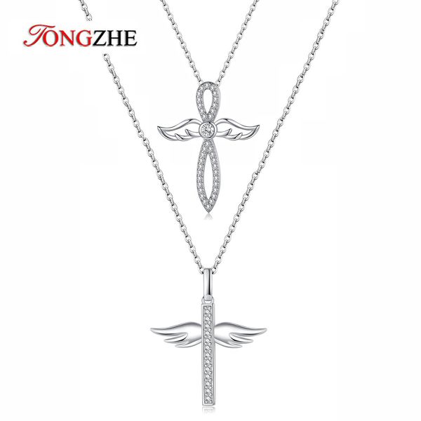 Halsketten TONGZHE Hoffnung Liebe Kreuz Halskette Für Frauen Schmuck 925 Sterling Silber Kristall Glaube Halskette Für Liebhaber Paar Geschenk