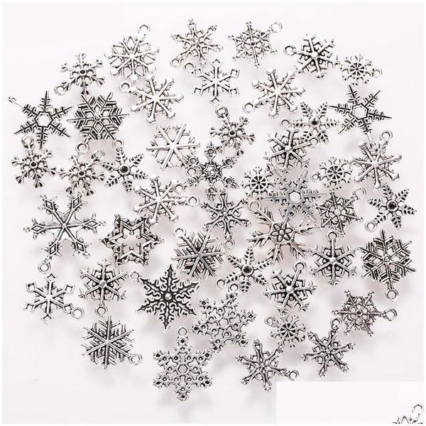 Anhänger Halsketten Großhandel 100G/Beutel Retro Weihnachtsbaum Schneeflocke Hirsch Schneemann Halskette Armband Ohrringe DIY Schmuck Zubehör Dhlzm