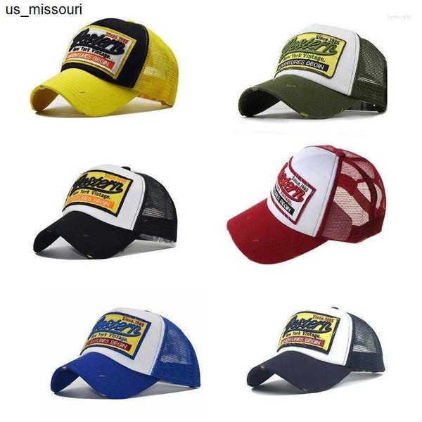 Ball Caps Ball Caps Unisex Vintage Western Mektupları İşlemeli Yama Beyzbol Kapağı Nefes Alabaç Geri Sırassız Snapback Trucker Hat J230520