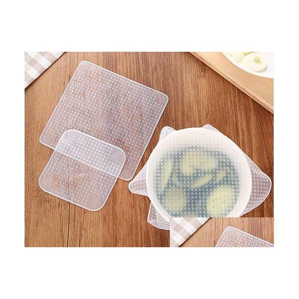 Altri utensili da cucina 4Pcs Mtifunctional Food Fresh Kee Saran Wrap Riutilizzabile Sile Wraps Seal Vacuum Er Coperchio Stretch Drop Delivery Home G Dhplc