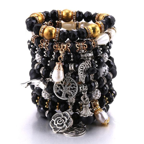 Armreif Neue 10 Stücke Gemischte Schwarz Kristall Stein Perlen Armband Frauen Mode Farbe Harz Armband Luxus Schmuck Großhandel Kostenloser Versand