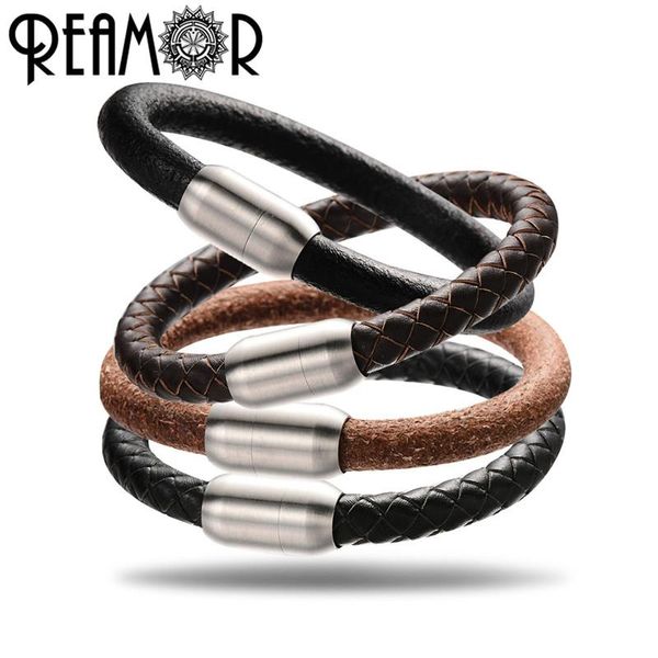 Bracciale REAMOR 5 tipi 8mm bracciali in vera pelle perline con foro grande braccialetto donna uomo creazione di gioielli fai da te con chiusura magnetica