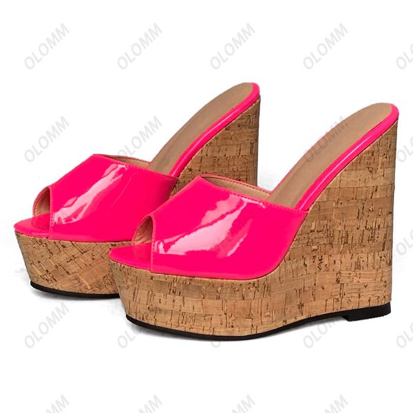 Olomm Colorful Women Summer Platform MULES Sandals Sexy Wedges Sexy Heel Alto dedo Aberto do dedo Pretty 10 Cores Sapatos de festa US Tamanho 5-20