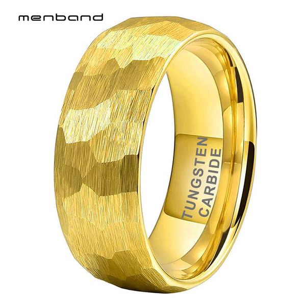 Ringe Gelbgold Hammerringe Männer Frauen Wolframkarbid Ehering mit mehreren Gesichtern und gebürsteter Oberfläche 6MM 8MM Comfort Fit