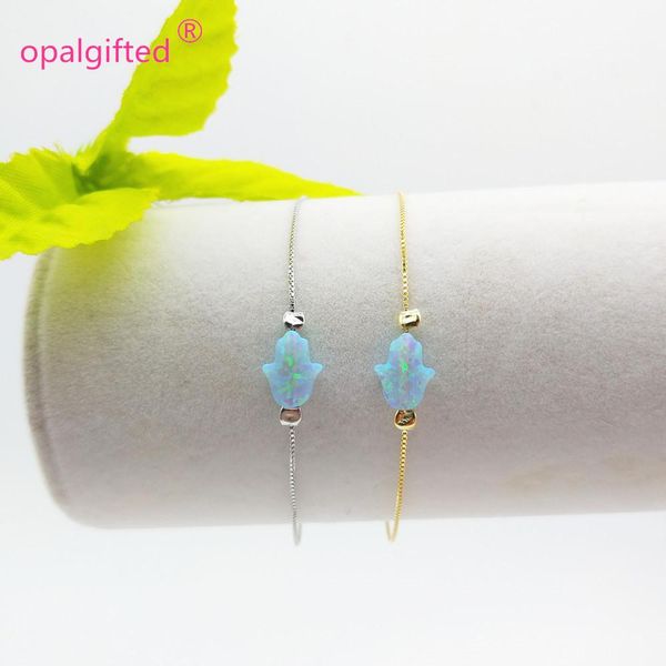 Bileklik (1pc/lot) Ücretsiz gönderim 8x10mm Sentetik Opal Hamsa Bilezik 925 Gümüş Altın Takı Opal Bilezik En İyi Fiyatlı