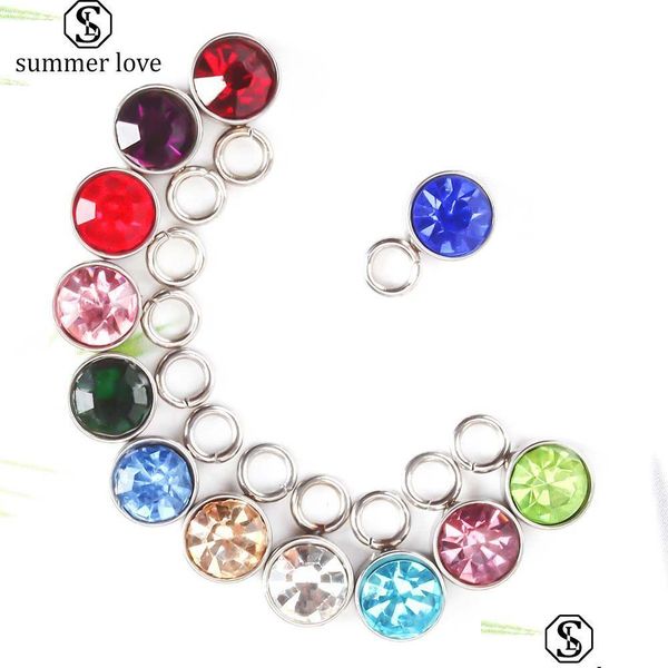 Charms 10pcs Aço inoxidável Cristal Birthstone Dangle Pingents Acessários de pulseira de colar de diy