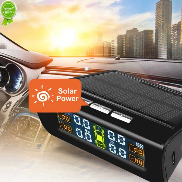 Nuovo nuovo display Solar TPMS Sistema di monitoraggio della pressione dei pneumatici per auto Allarme Auto Smart Control Sensore di pressione dei pneumatici wireless esterno