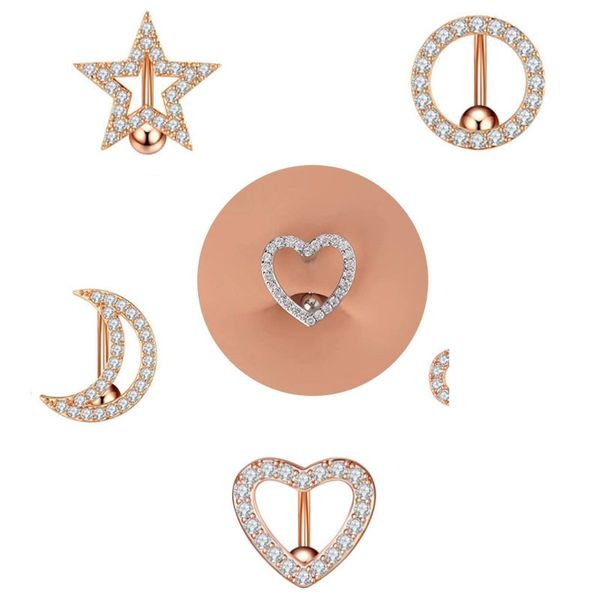 Obigo dos anéis de umbigo estrela lua redonda cor de ouro rosa de ouro atacado Women Summer Summer Medical Aço inoxidável Piercing Body Jewlery 2023 NOVO