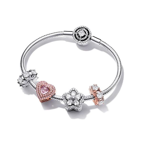 Armreif Charm S925 Silber Armband Rose Farbe Perlen True Love Eternal Set Weihnachtspaar Design für Freundin Liebesgeschenk