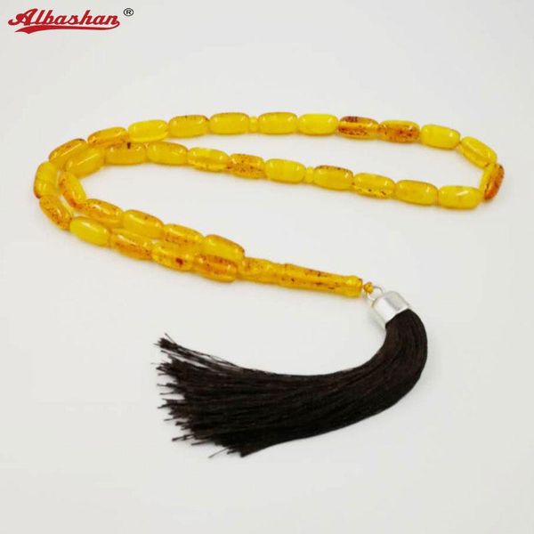 Pulseiras amarelo âmbar rosário 33 muçulmano tasbih eid presente contas de oração islâmica pulseiras de presente misbaha do homem