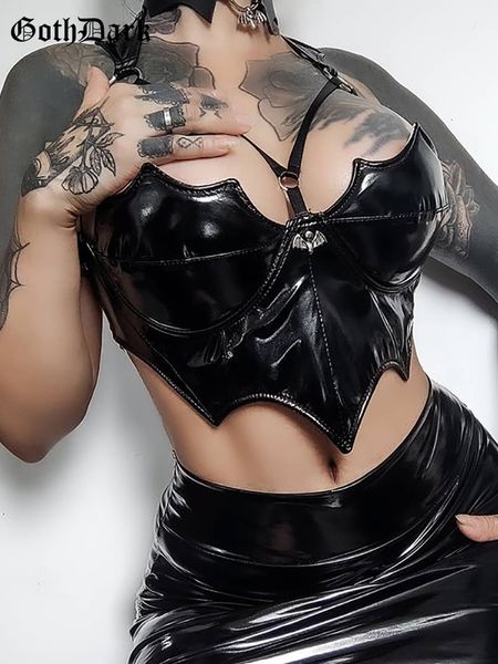 Женские танки Camis Goth Dark Bat Shape Faux Faux Pu Mall Gothic Grunge Tops Женщины панк черный сексуальный боди без спины боди.