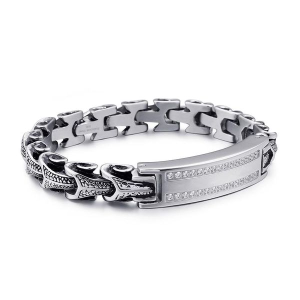 Bangle venda quente moda legal homens punk tecer pulseira de aço inoxidável frisado cor retro preto dragão osso cadeia pulseiras jóias