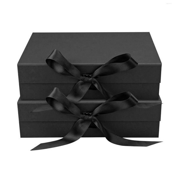 Confezione regalo 2 pezzi Articoli per feste con nastro Scatola per decorazioni natalizie extra large Presente carta magnetica di lusso nera per San Valentino