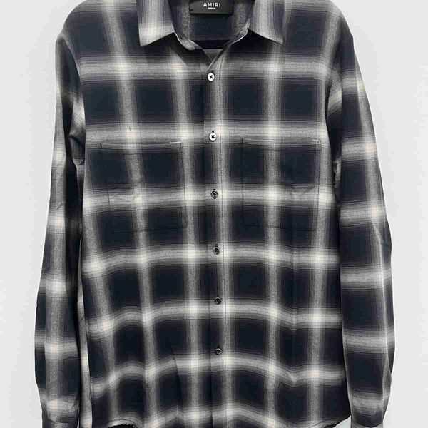 Roupas de moda de grife amires camisas autônomas estilo amies preto bainha com franjas xadrez com camisa de rua de rua listras casuais casuais streetwear de luxo