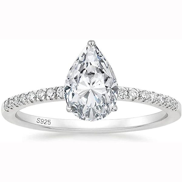 Anéis Kolmnsta 2CT 925 Prata Esterlina Anéis de Noivado Pêra Corte Cubic Zirconia CZ Anéis de Promessa de Casamento para Impressionante Teardrop Weddin