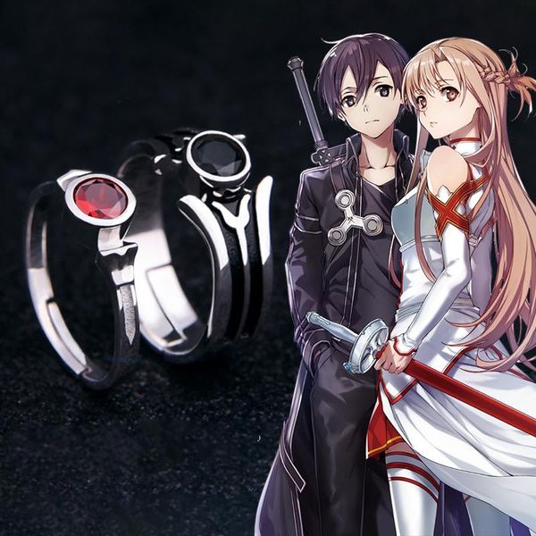 Anéis Anime Espada Arte Online Kirito Asuna Yuuki SAO 925 Anel de Prata Esterlina Ajustável Jóias de Noivado Casal Amantes Mulheres Presentes