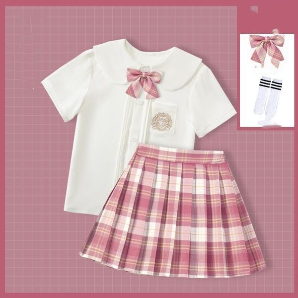 Roupas Conjuntos de 2023 meninas adolescentes roupas de roupas uniforme primavera verão Crianças de manga Salia superior 2pcs Conjunto Little Girl Short Skirt 230520