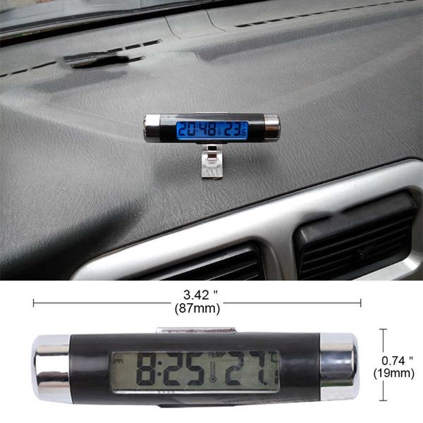 Auto portatile 2 in 1 Orologio digitale LCD Display della temperatura Orologio elettronico Termometro Auto Automotive Retroilluminazione blu con clip