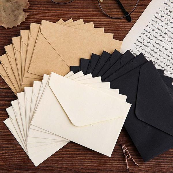 Embrulho de presente 10pcs preto vintage kraft envelope branco convite de casamento branco capa de carteira diy pequeno papel envelopegift