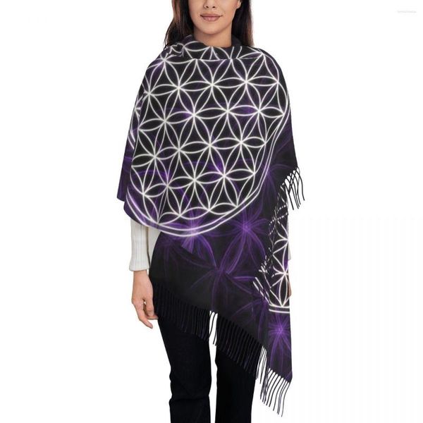 Lenços Flor da vida Geometria sagrada Tassel Lenço Mulheres Soft Geométrico Mandala Shawl Wrap Ladies Winter outono