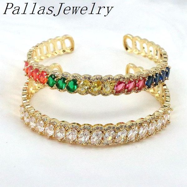 Pulseiras 3 pçs novo cristal manguito pulseira para mulheres ajustável pulseiras de ouro cz claro arco-íris zircônia jóias de luxo presentes