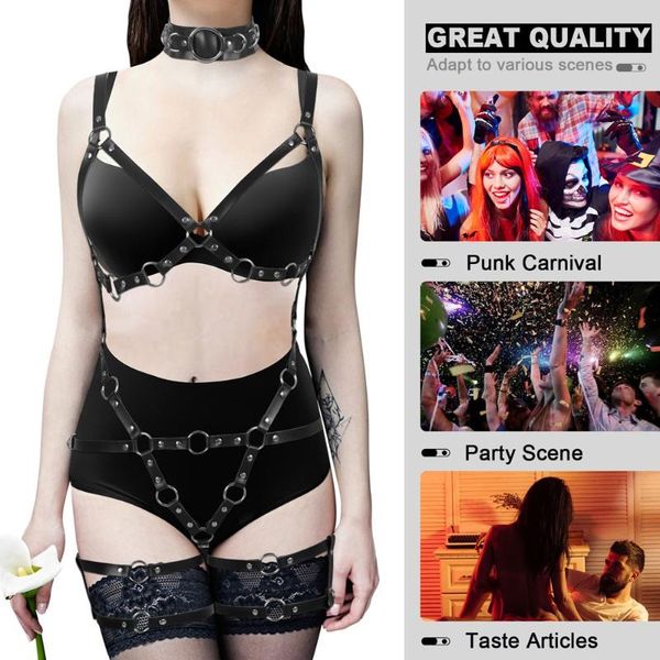 Cinture Goth Sexy Imbracatura completa Cintura Bondage Lingerie Donna Punk PU Reggiseno in pelle Cinghie pettorali Bretelle Slim Summer